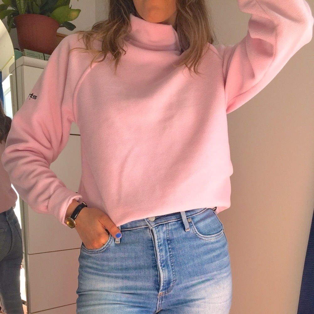 ROOTS PINK FLEECE QUARTER ZIP PASTEL JACKET SOFT
